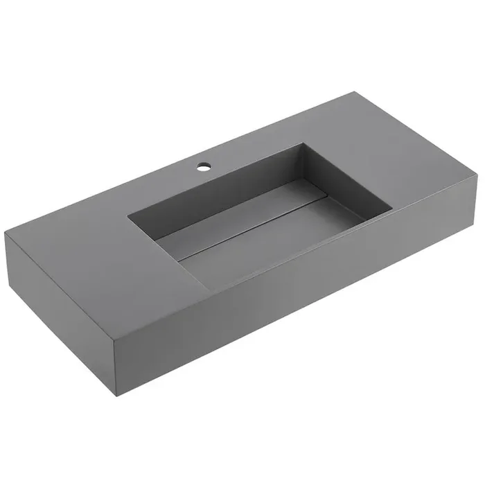 32 in. Wall-Mount or Countertop Bathroom with Classic Square Bowl Solid Surface in Matte Gray