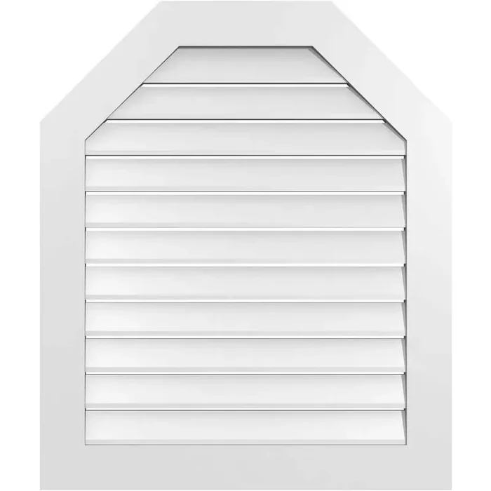 32 in. x 38 in. Octagonal Top Surface Mount PVC Gable Vent Functional with Standard Frame