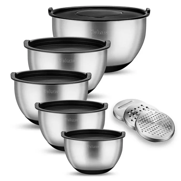 33.8 fl. oz. 50.5 fl. oz. 67.5 fl. oz. 101.5 fl. oz. 169 fl. oz. Silver Stainless Steel Salad Bowl Set of 5 Mixing Bowls