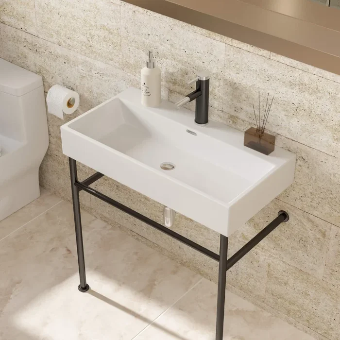 35-Inch Ceramic Console Sink with Overflow & Black Legs