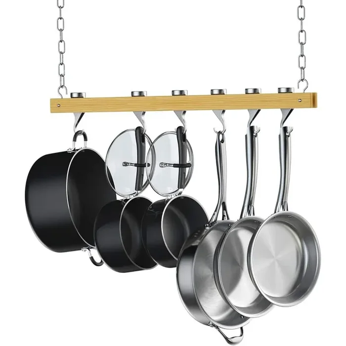 36 in. Single Bar Ceiling Mounted Wooden Pot Rack