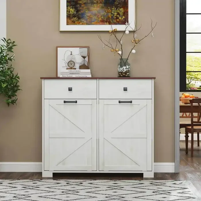 39.3 in. Wood Pantry Organizer with Hideaway Drawer for 20 Gallon Trash Cans in Antique White