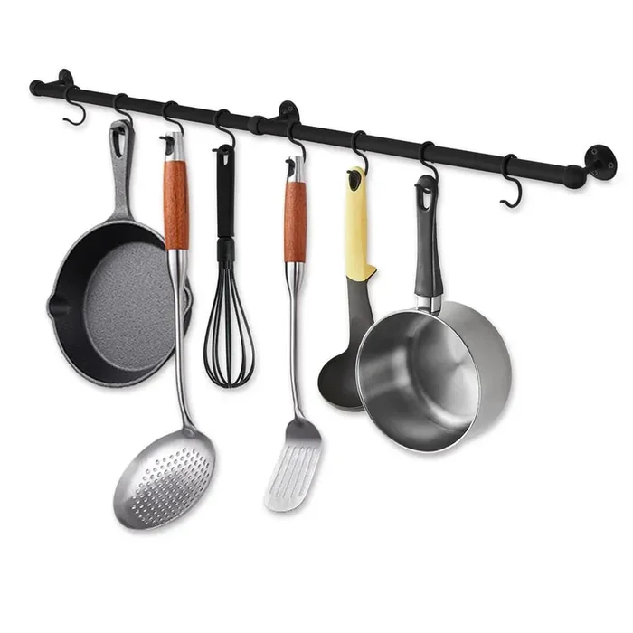 39.4 in. Matte Black Stainless Steel Wall Mounted Pot Rack, Hanging Pot and Pan Rack with S Hooks for Kitchen