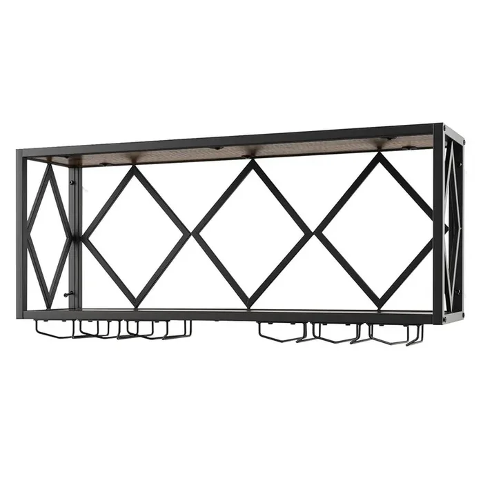 39-Bottle Black Wall Mounted Wine Rack with 12 Glasses Holders