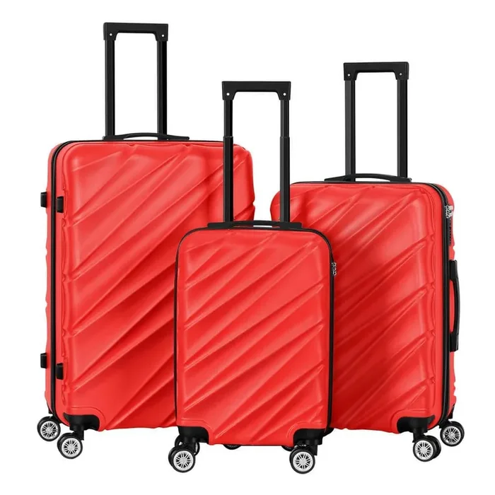 3pcs ABS Twill Stripe Hardshell Luggage Lightweight Durable Suitcase Sets Spinner Wheels TSA Lockable Suitcase (Red)