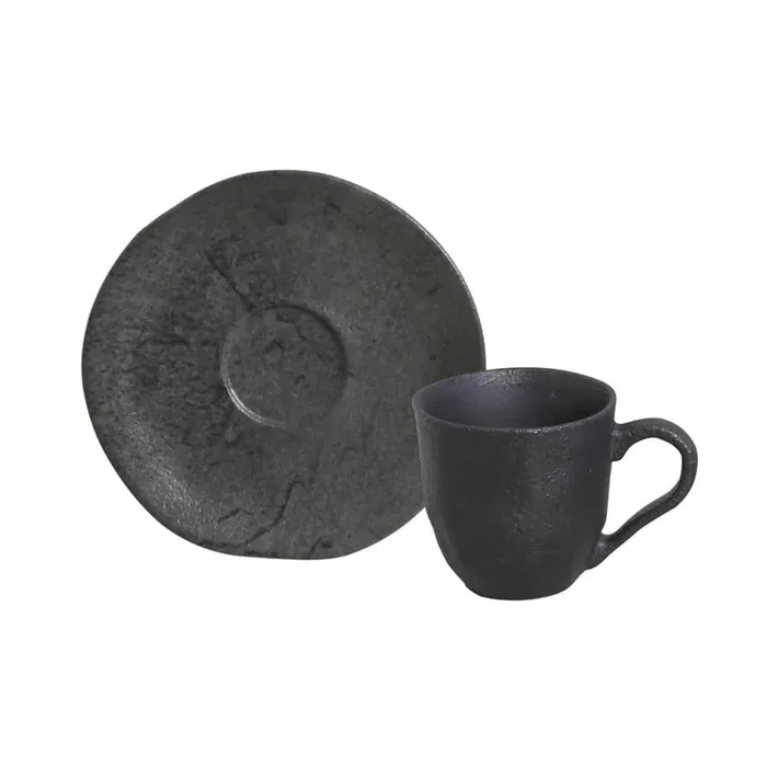 4.06 oz. Chromium Gray Stoneware Organic Coffee Cup and Organic Saucer (Set of 6)