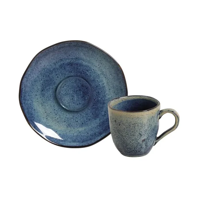 4.06 oz. Denim Dark Blue Stoneware Organic Coffee Cup and Organic Saucer (Set of 6)