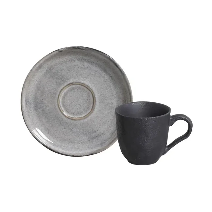 4.06 oz. Dust Gray Stoneware Organic Coffee Cup and Bio Saucer (Set of 6)