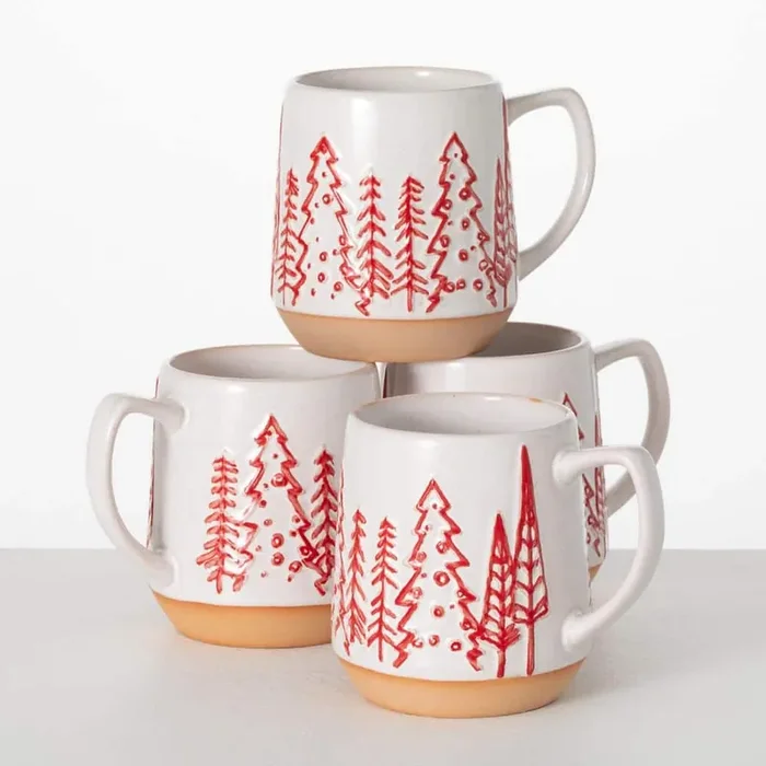 4.75 in. Red and White ‘tis The Season Christmas Mug Set of 4