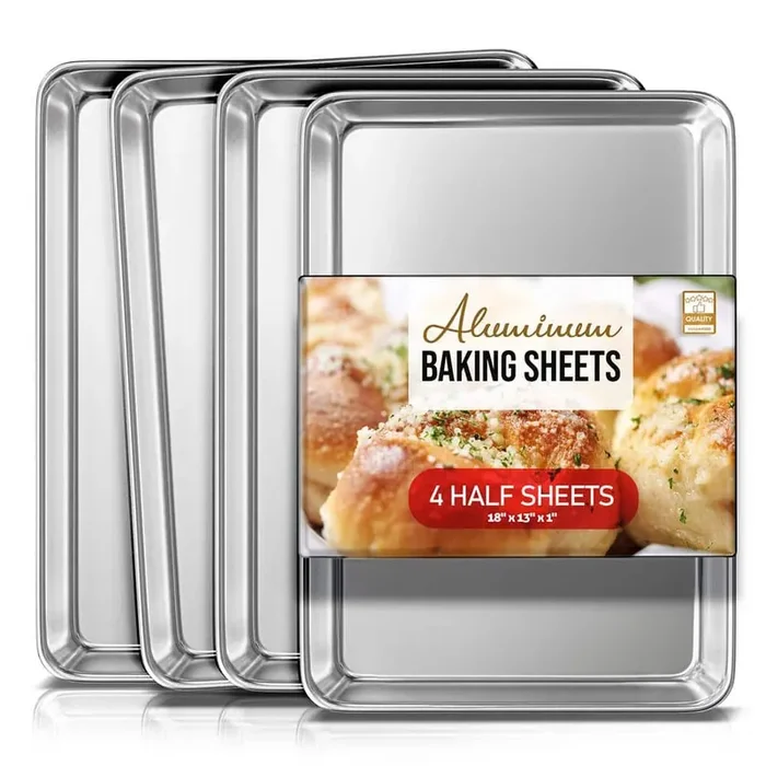 4-Pack Aluminum Half Sheet Baking Sheet Pan, Steel Nonstick Cookie sheet, Size 18″ x 13″ x 1″ (4-Piece Set)