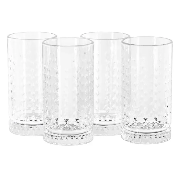4 Piece 16 Ounce Teardrop Embossed Glass Tumbler Set