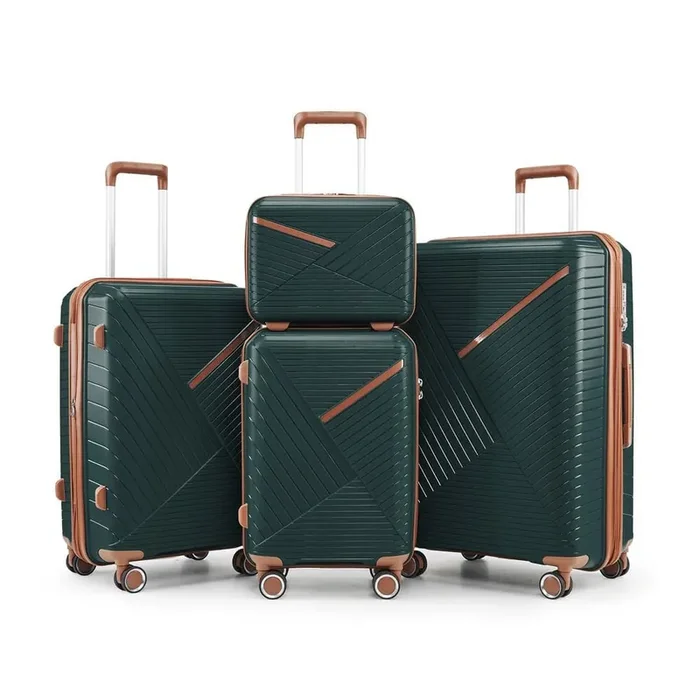 4-Piece Luggage Set (14/20/24/28), Expandable Lightweight Suitcase with 4 Double 360° Mute Spinner Wheels