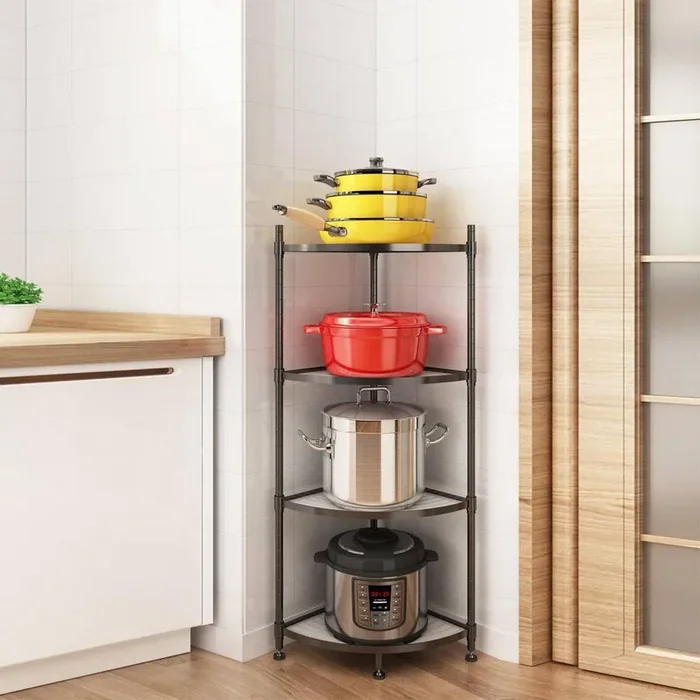 4-Tier Corner Display Rack Multipurpose Metal Shelving Unit, Bookcase Storage Rack, Plant Stand Small Space, Black