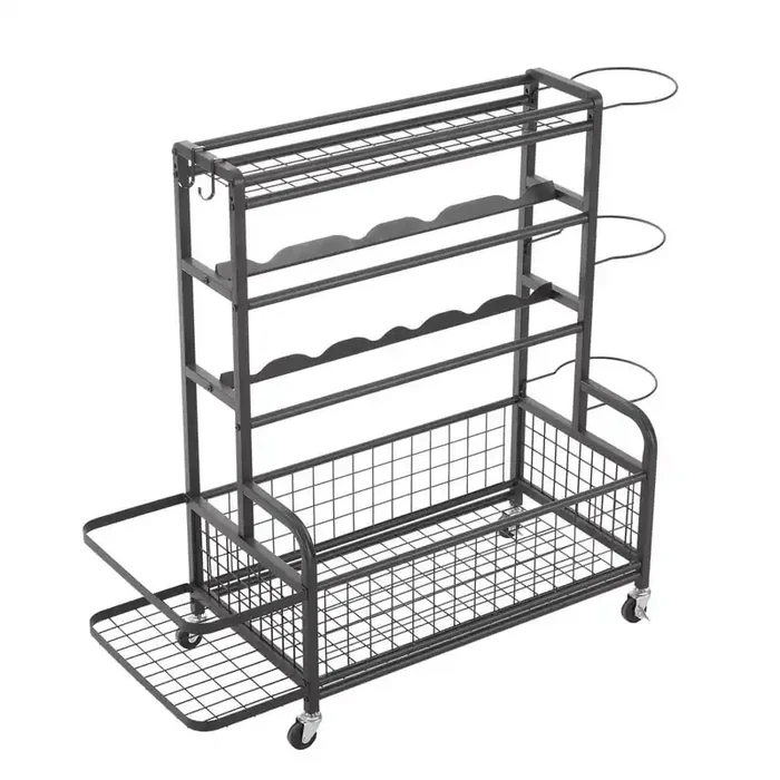 4-Tier Metal Storage Organizer with Rolling Wheels for Basketball Sports Equipment Organizer