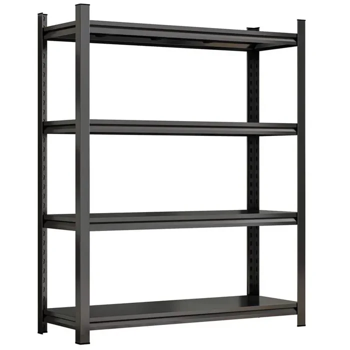 4-Tier Metal Storage Rack with Adjustable Height Partition For Living Room, Kitchen, Supermarket, Garage in Black
