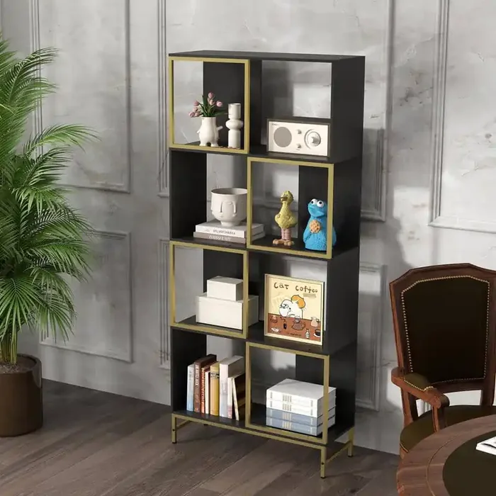 4-Tier Storage Shelves, Bookcase Display Storage Shelf Corner Shelf for Small Space, Living Room in Black