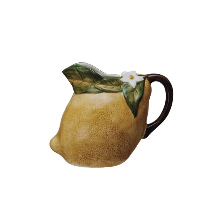 40 fl. oz. Yellow Hand-Painted Stoneware Lemon Shaped Pitcher with Flower