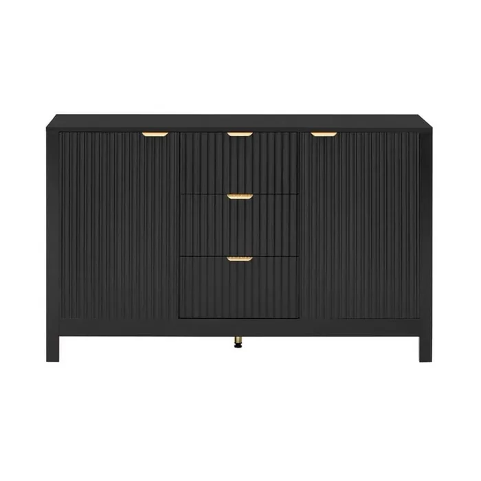 47.2 in. Black Kitchen Pantry Cabinet with Wave Design-3 Adjustable Shelves, 3 Drawers & Soft-Close Doors
