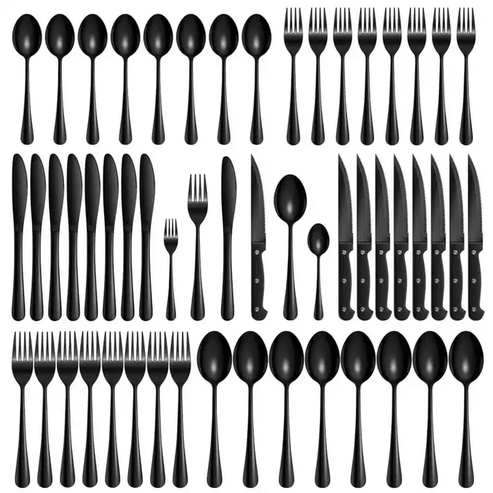 48-Piece Black 18/8 Stainless Steel Flatware Set Service for 8 Silverware Set Cutlery Set with Knives Forks and Spoons