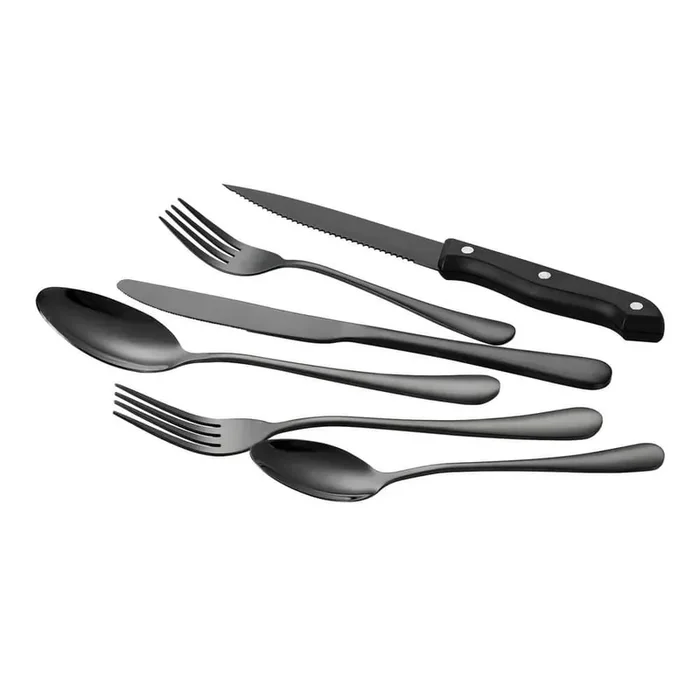 48-Piece Black Silverware Set with Steak Knives, Stainless Steel Flatware for 8, Mirror Finish Cutlery, Dishwasher Safe