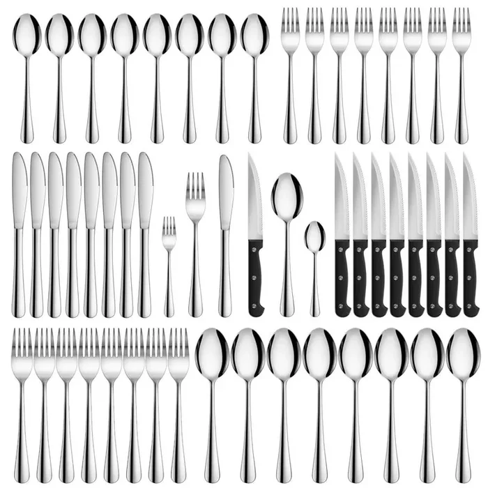 48-Piece Silver 18/8-Stainless Steel Flatware Set Service for 8-Silverware Set Cutlery Set with Knives Forks and Spoons