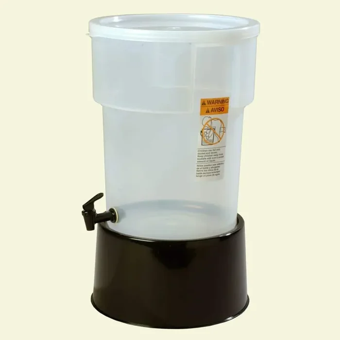 5 gal. Polypropylene Round Beverage Dispenser with Base in Translucent Reservoir and Black Base