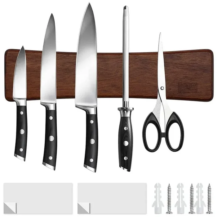 5-Knife 10 in. Wood Knife Magnetic Strip, Magnetic Knife Bar for Wall, Knife Holder for Kitchen Utensil Organizer