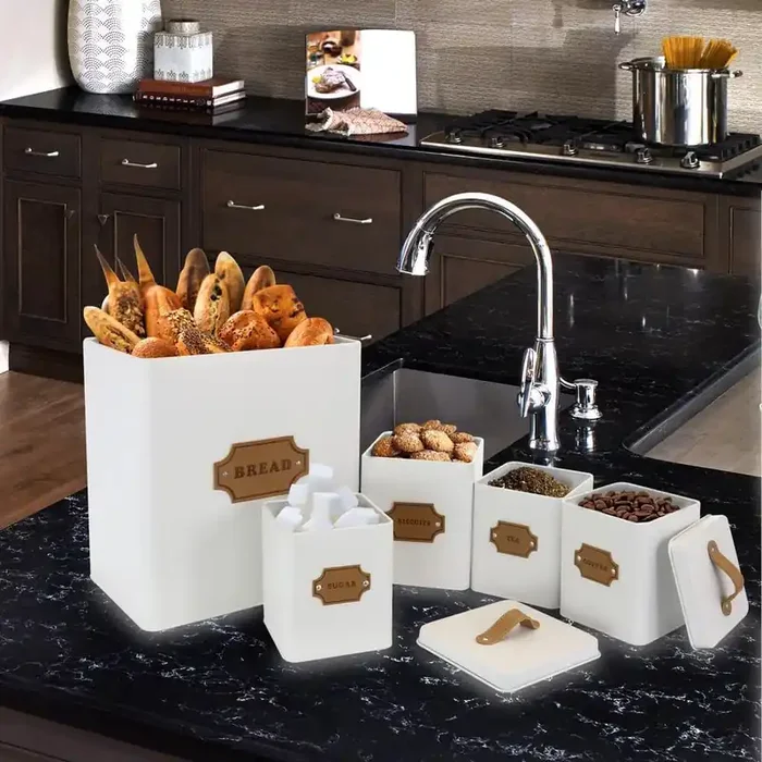 5-Piece Metal Cannister Set with Metal Tops