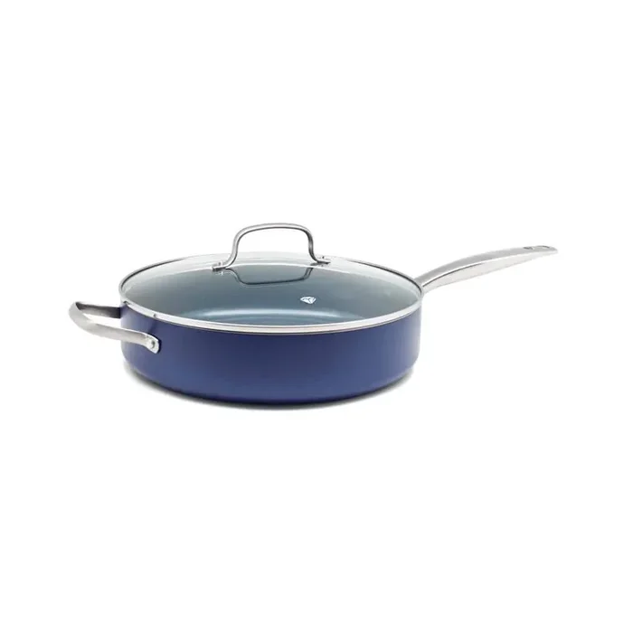 5 qt. Aluminum Ceramic Nonstick Saute Pan in Blue with Glass Lid