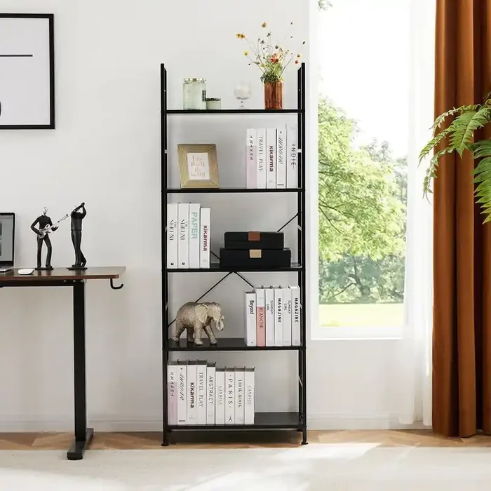 5 Shelves Kitchen Rack, Multifunctional Display Stand for Books, Home Office and Living Room in Black