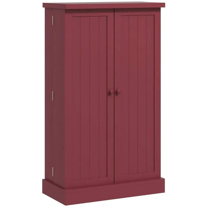 5-Tier Red Wood Pantry Cabinet, Freestanding Kitchen Storage Cupboard with 2 Doors and Adjustable Shelves