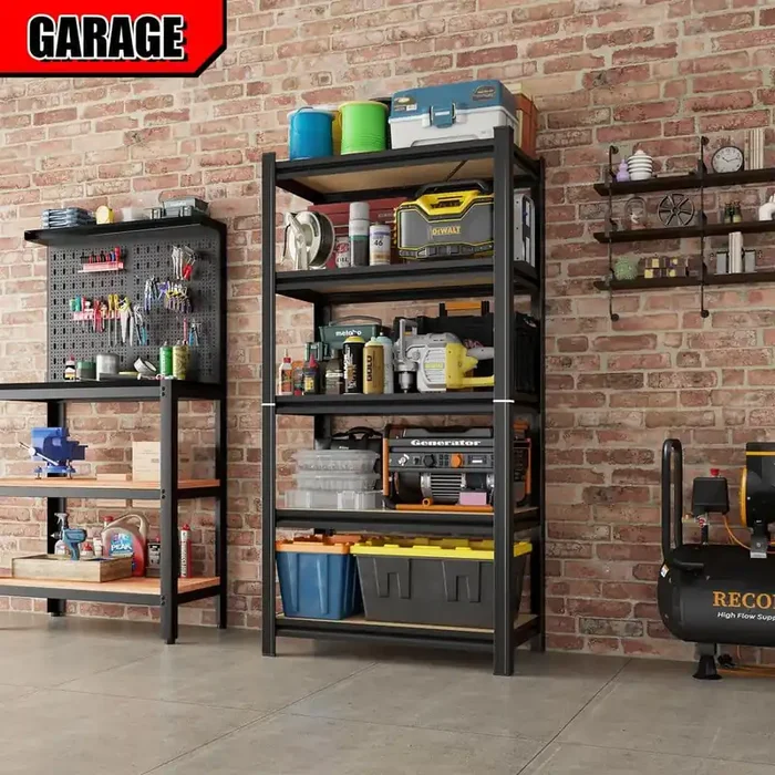5-Tier Storage Rack with Adjustable Height Shelving for Warehouse and Supermarket and Basement Storage in Black