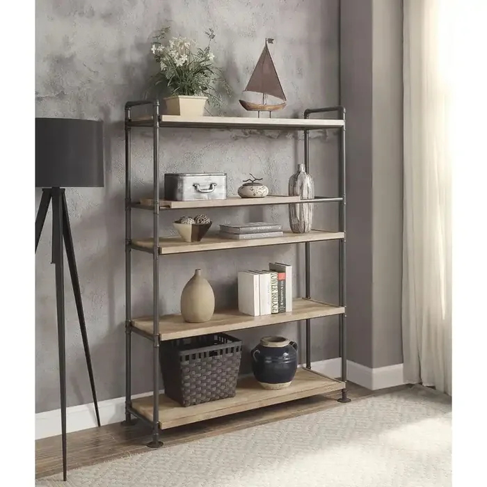 5-Tier Storage Shelves, Kitchen Pantry, Bookshelf, Wooden Bookshelf, Oak