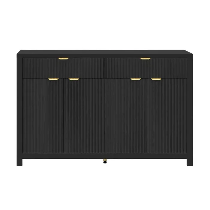 55.1 in. Black Kitchen Pantry Cabinet with 2 Drawers and 4 Doors, 3-Level Adjustable Shelves