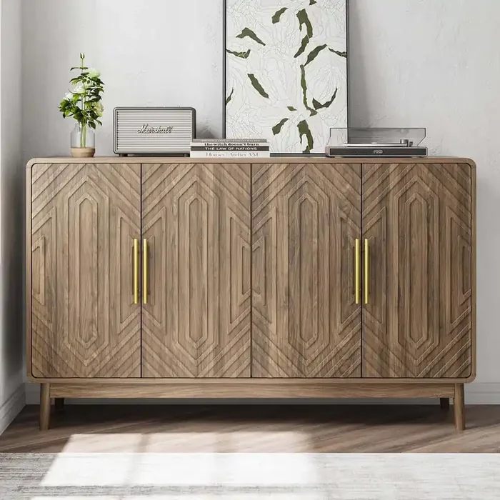 55.12 in. Wood Pantry Organizer with Storage, Adjustable Layer Board in Walnut