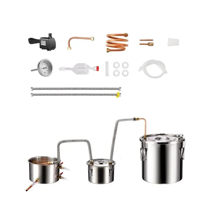 5Gal./19L Alcohol Still, Stainless Steel Water Alcohol Distiller with Copper Coil, Kit for Wine, Whisky, Brandy, Silver