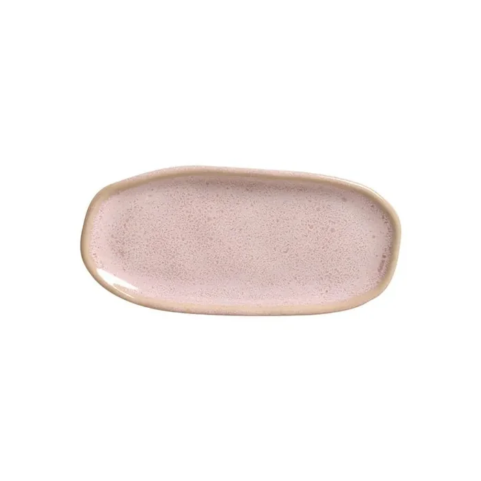 6.49 in. Litchi Pink Stoneware Shallow Oval Platter Organic (Set of 4)