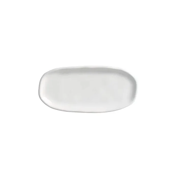 6.49 in. New White Stoneware Shallow Oval Platter Organic (Set of 4)