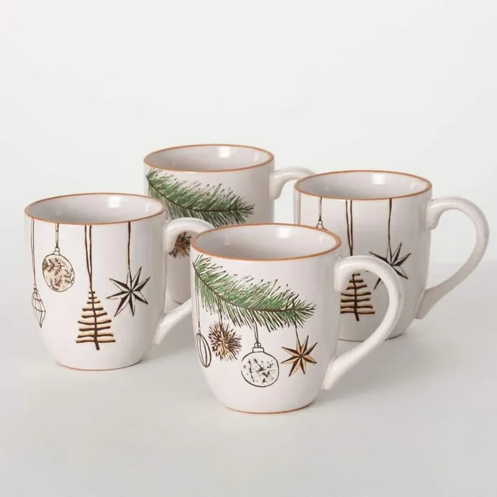 6.5 in. 12 oz. Modern White Cozy Christmas Ceramic Beverage Mugs