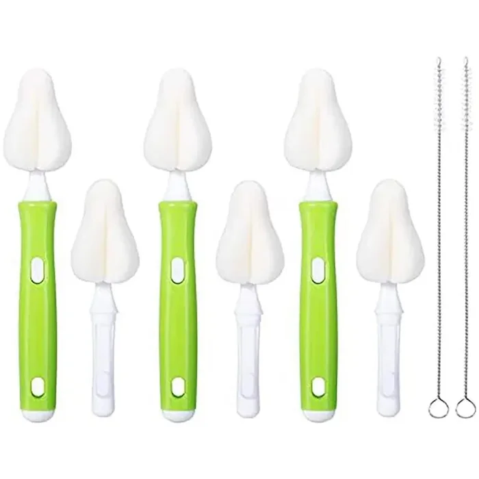 6.5in. Sponge Baby Bottle and Nipple Cleaning Brush Set with Straw Brushes and Replacement Heads 8-Pack
