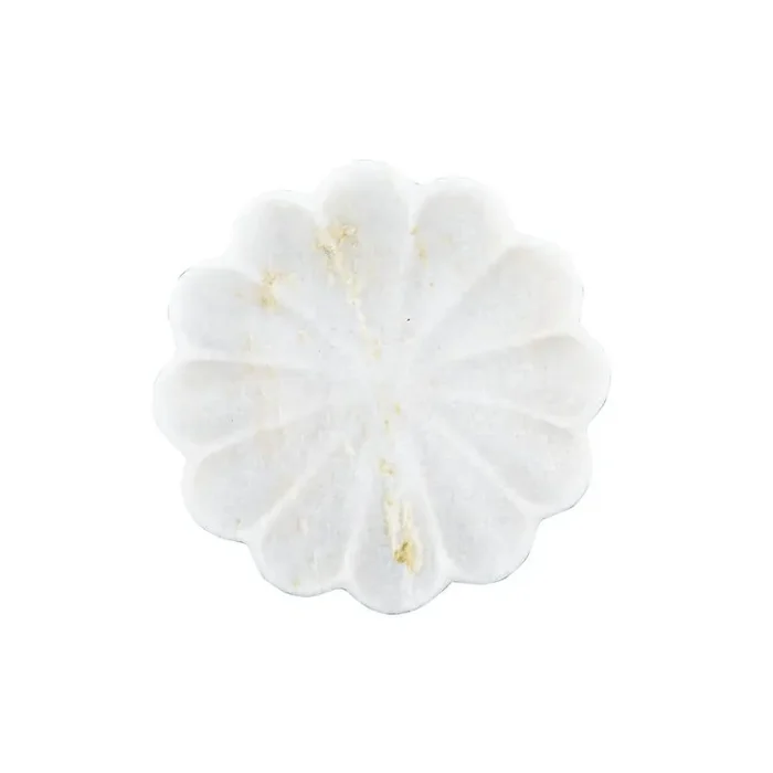 6 in. 17 Oz. White Carved Marble Flower Shape Serving Bowl