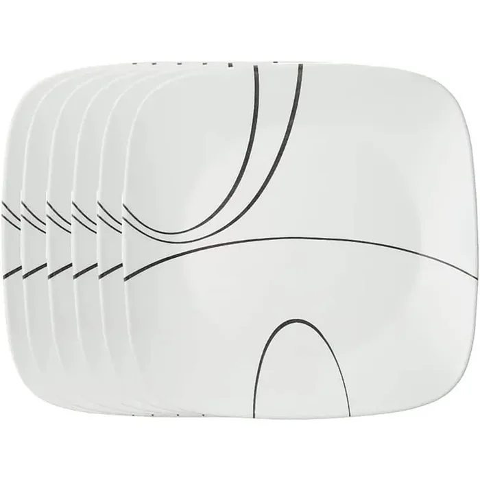 6-Piece 10.5 in. Dinner Plate White Simple Lines Dinnerware Set (Service for 6)