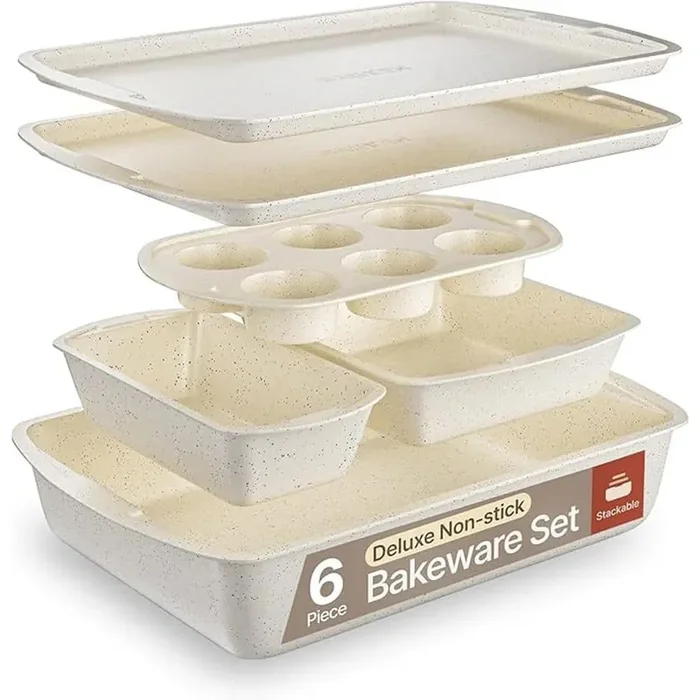 6 Piece Stackable Baking Pans – White Marble