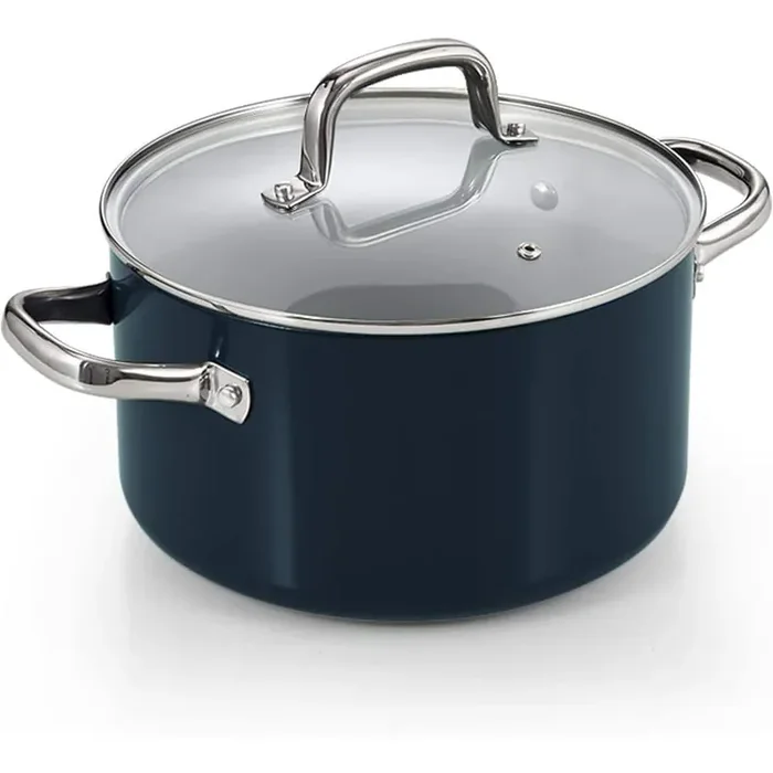 6 qt. Hard Anodized Aluminum Healthy Ceramic Nonstick Gumbo Pasta Pot, Blue
