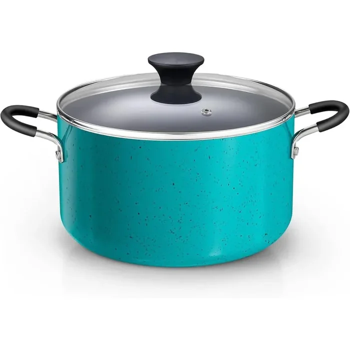 6 qt. Nonstick Aluminum Stockpot Casserole with Lid, Turquoise