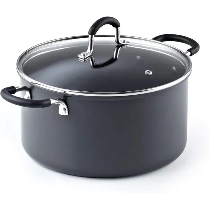 6 qt. Round Hard-Anodized Aluminum Nonstick Casserole Dish in Black with Glass Lid