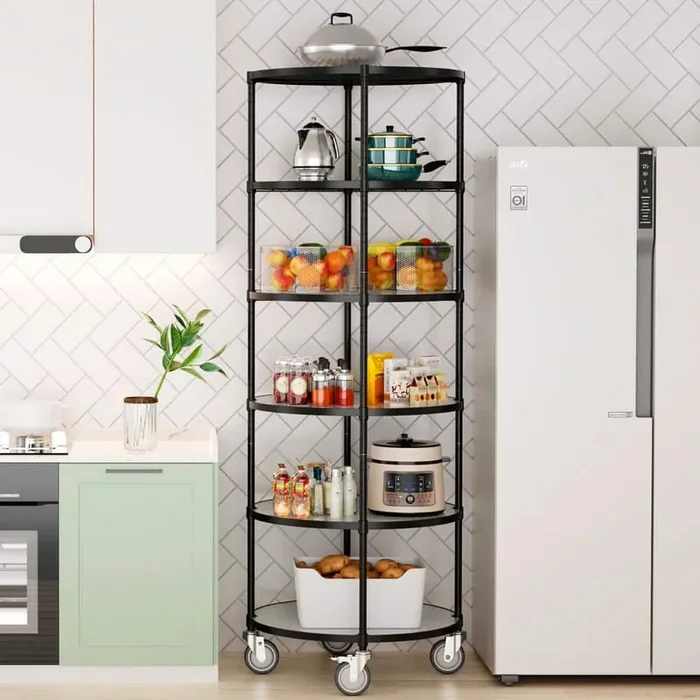 6-Shelf Black Heavy-Duty Steel Round Shelf with 4 Wheels, 2400 lbs. (29.17 in. x 29.17 in. x 84.53 in.)