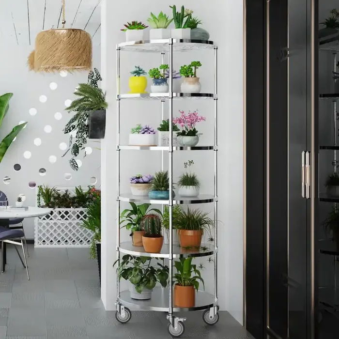 6 Tier Chrome Plated Heavy-Duty Steel Round Shelf with 4 Wheels, Holds 2400 lbs. (29.17 in. x 29.17 in. x 84.53 in.)