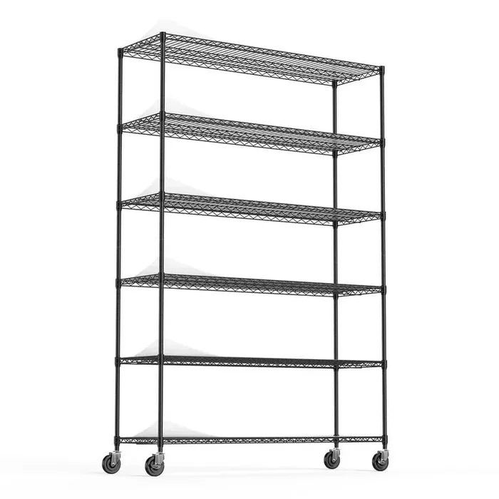 6-Tier Heavy Duty Storage Wire Rack with Wheels, 6000LBS NSF Height Adjustable Metal Garage Storage Rack – Black