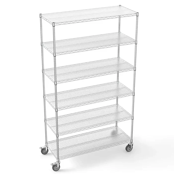 6-Tier Heavy-Duty Storage Wire Rack with Wheels, Chrome 6000 lbs. NSF Height Adjustable Metal Garage Storage Rack